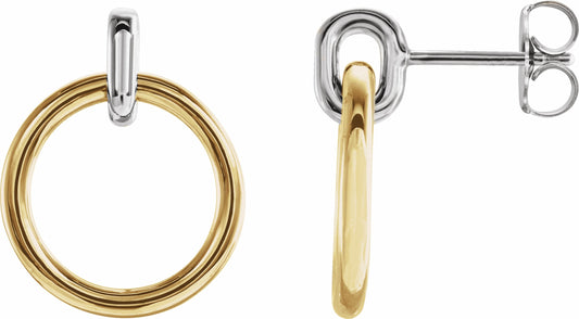 14K White & Yellow Circle Dangle Earrings