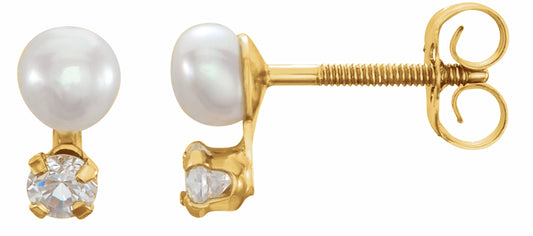 14K Yellow Freshwater Cultured Pearl & Cubic Zirconia Earrings