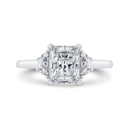 Shah Luxury 14K White Gold Three Stone Engagement Ring Center Radiant with Half-moon sides Diamond