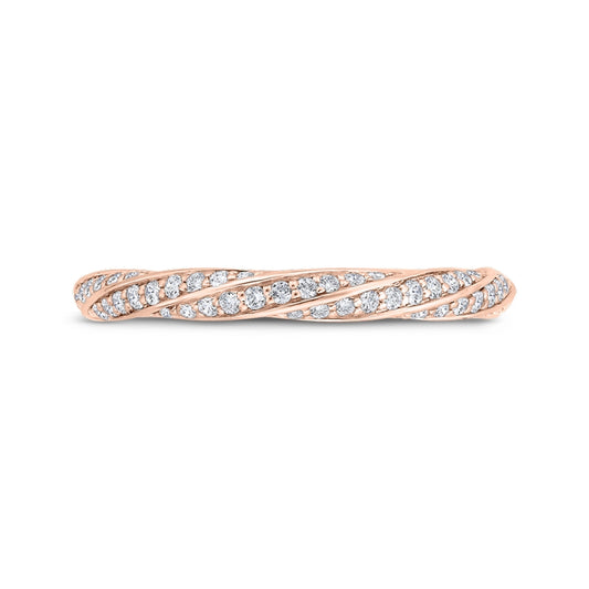 Shah Luxury 14K Rose Gold Round Cut Diamond Wedding Band