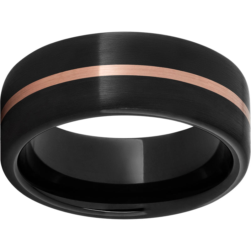 Black Diamond Ceramic Pipe Cut Band with 1mm 14K Rose Gold Inlay and Satin Finish