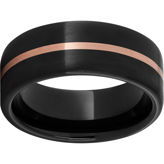 Black Diamond Ceramic Pipe Cut Band with 1mm 14K Rose Gold Inlay and Satin Finish