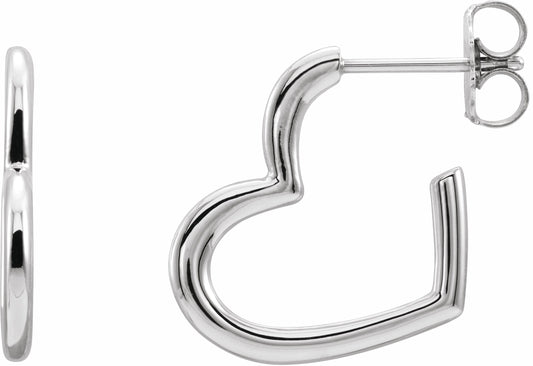 14K White Heart Hoop Earrings