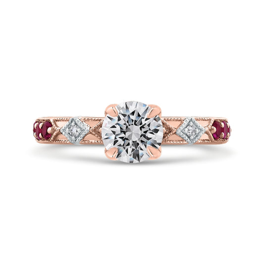 Shah Luxury 14K Two-Tone Gold Round Diamond and Ruby Engagement Ring (Semi-Mount)