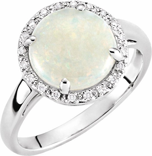14K White Opal & .07 CTW Diamond Ring