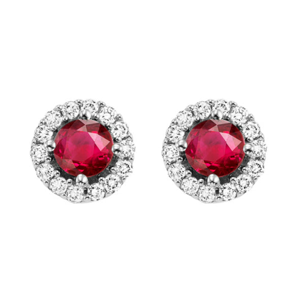 Gems One 14Kt White Gold Diamond (1/8Ctw) & Ruby (3/8 Ctw) Earring