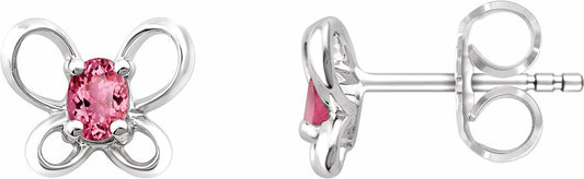 14K White 4x3 mm Oval October Youth Butterfly Birthstone Earrings