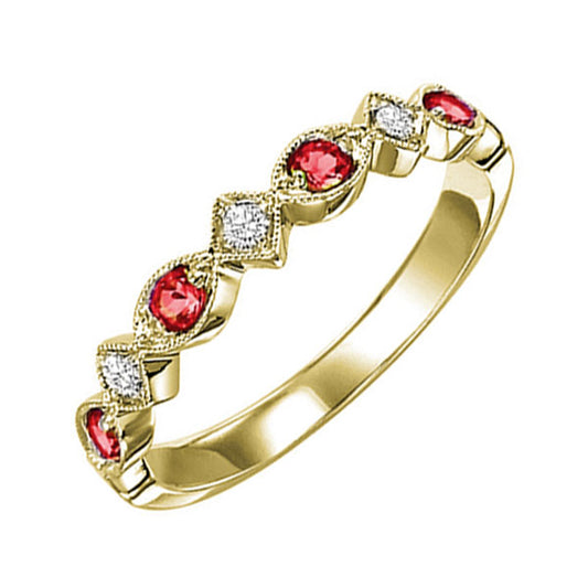 Gems One 14Kt Yellow Gold Diamond (1/20Ctw) & Ruby (1/6 Ctw) Ring