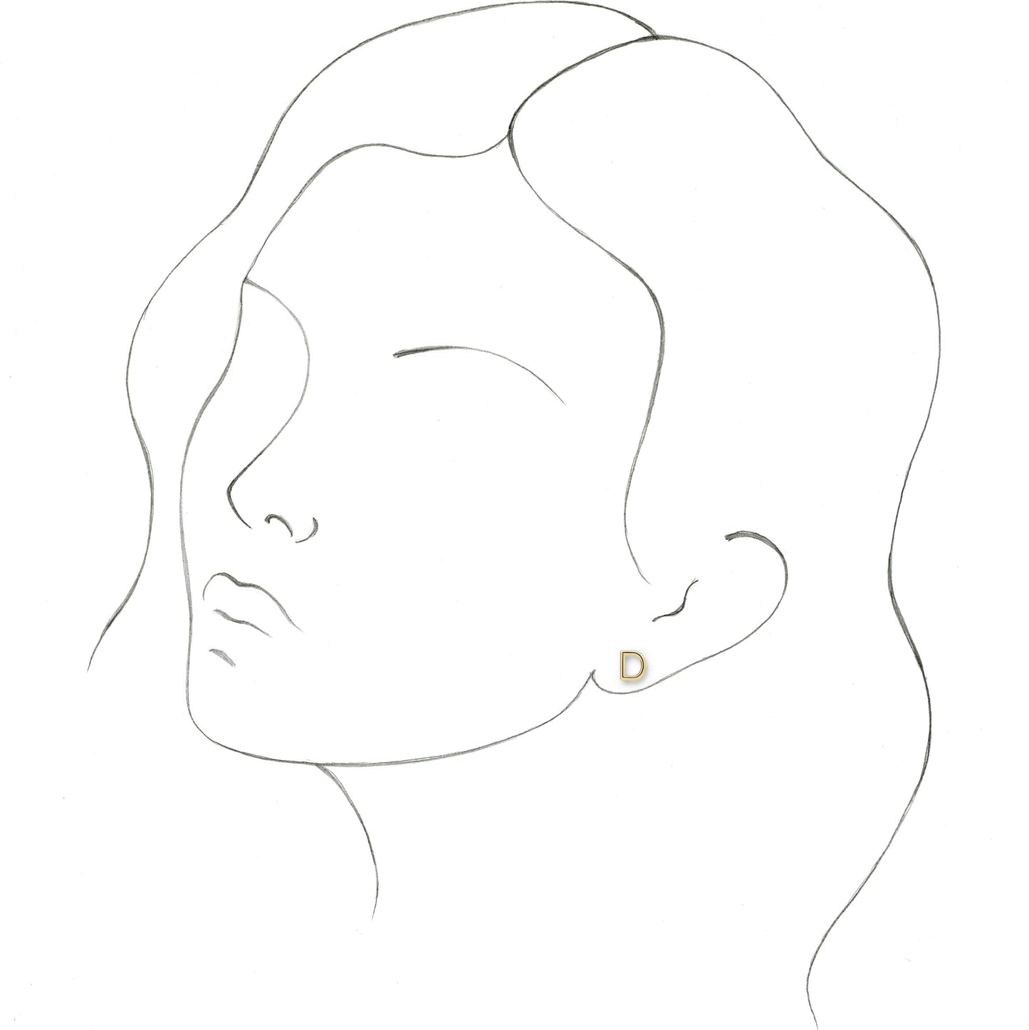 14K Yellow Single Initial D Earring
