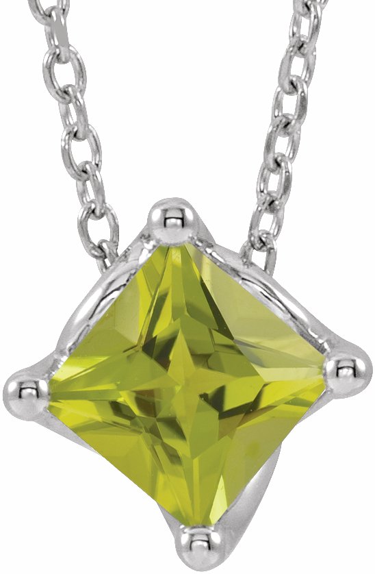 14K White Peridot Solitaire 16-18 Necklace