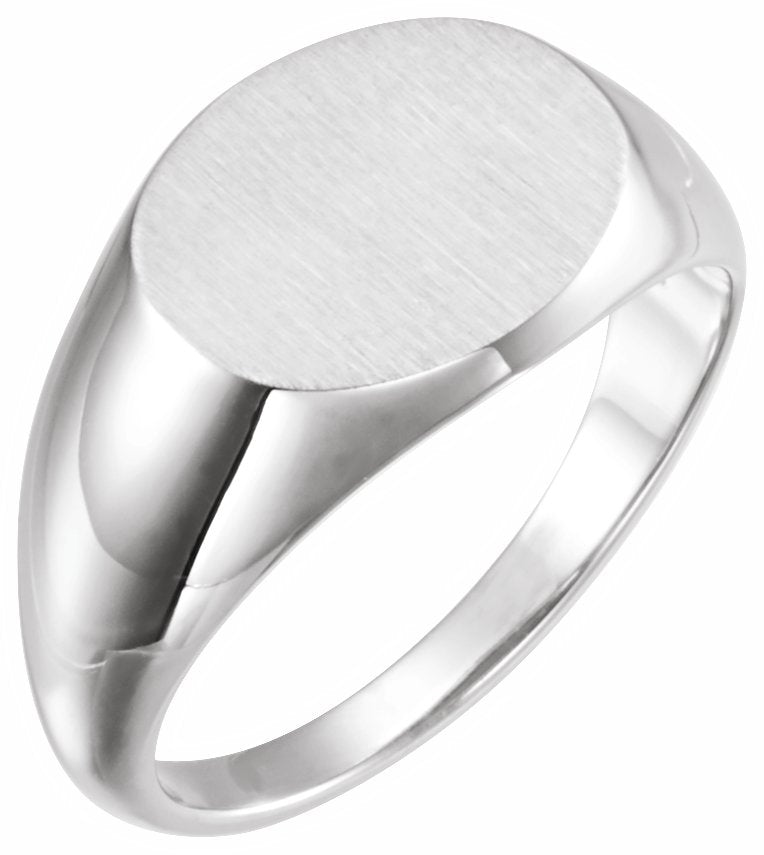 14K White 14x12 mm Oval Signet Ring
