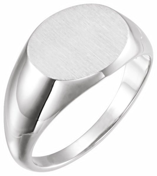 14K White 14x12 mm Oval Signet Ring