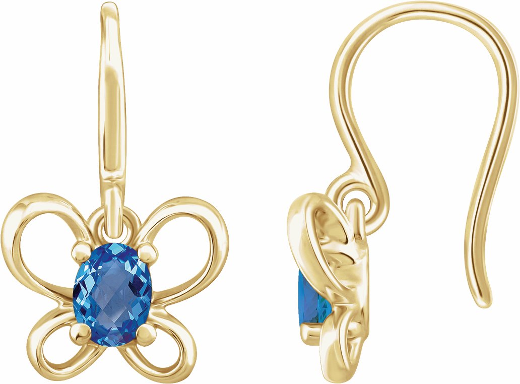14K Yellow 4x3 mm Oval December Youth Butterfly Birthstone Earrings