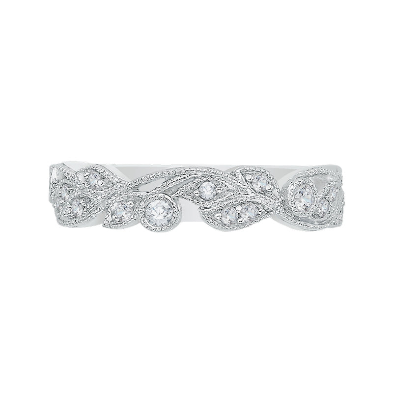 Shah Luxury 14K White Gold Leaf Design Round Diamond Wedding Band