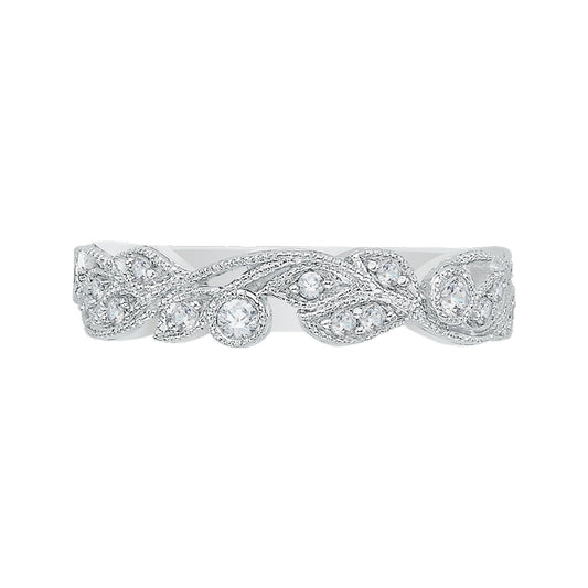 Shah Luxury 14K White Gold Leaf Design Round Diamond Wedding Band