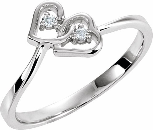 14K White .02 CTW Diamond Double Heart Ring