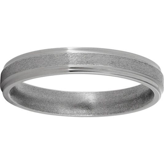 Titanium Flat Band with Grooved Edges and Stone Finish