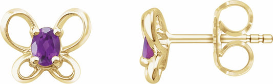 14K Yellow 4x3 mm Oval February Youth Butterfly Birthstone Earrings