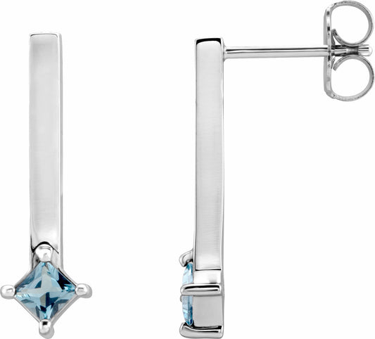 14K White London Blue Topaz Bar Drop Earrings