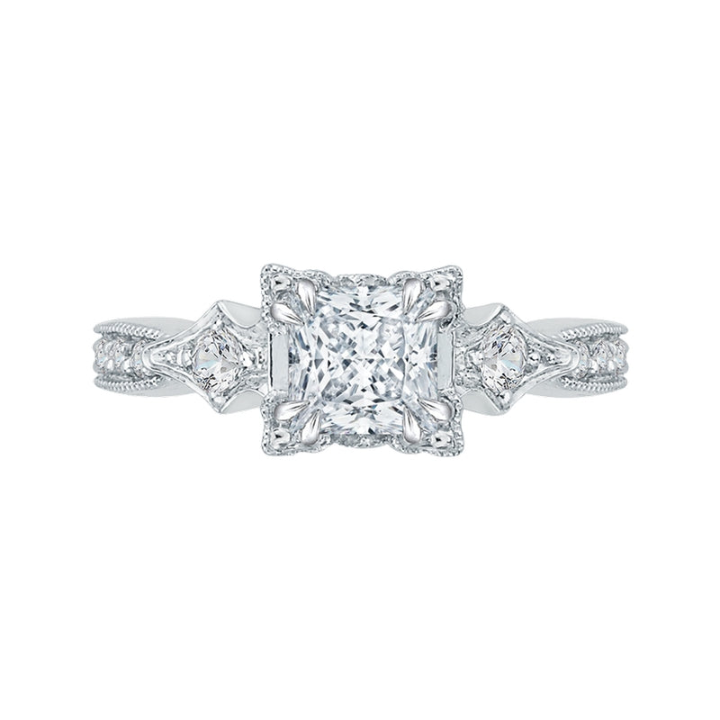 Shah Luxury 14K White Gold Princess Diamond Vintage Engagement Ring (Semi-Mount)