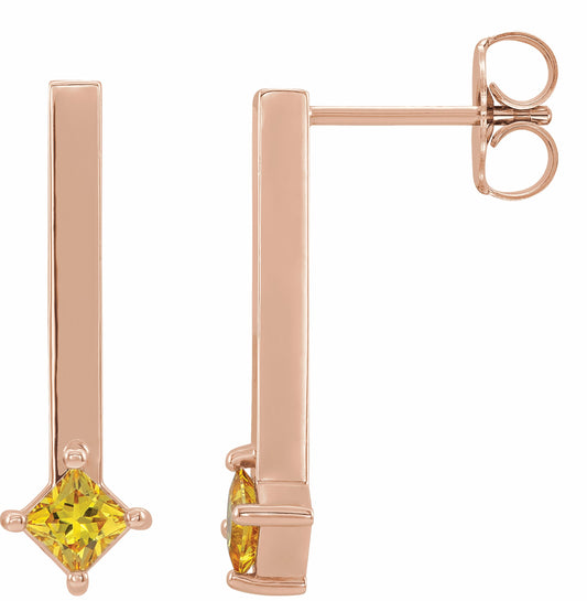 14K Rose Yellow Sapphire Bar Drop Earrings