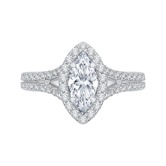 Shah Luxury 14K Two-Tone Gold Marquise Diamond Halo Vintage Engagement Ring with Split Shank (Semi-Mount)