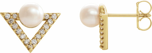 14K Yellow Freshwater Cultured Pearl & 1/5 CTW Diamond Earrings