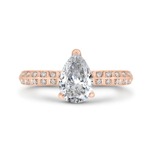 Shah Luxury 14K Rose Gold Pear Diamond Double Row Engagement Ring with Round Shank (Semi-Mount)