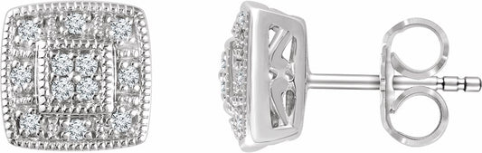 14K White 1/10 CTW Diamond Cluster Earrings