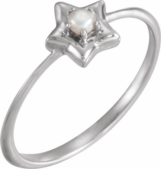 14K White 3 mm Round June Youth Star Birthstone Ring