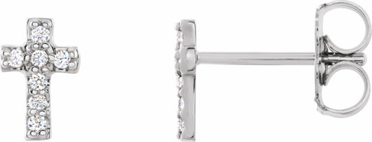 14K White .06 CTW Diamond Cross Earrings