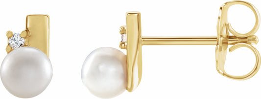 14K Yellow Cultured Akoya Pearl & .03 CTW Diamond Geometric Earrings
