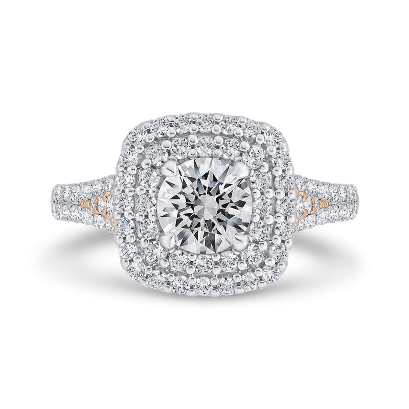 Shah Luxury 14K Two-Tone Gold Round Diamond Double Halo Engagement Ring (Semi-Mount)