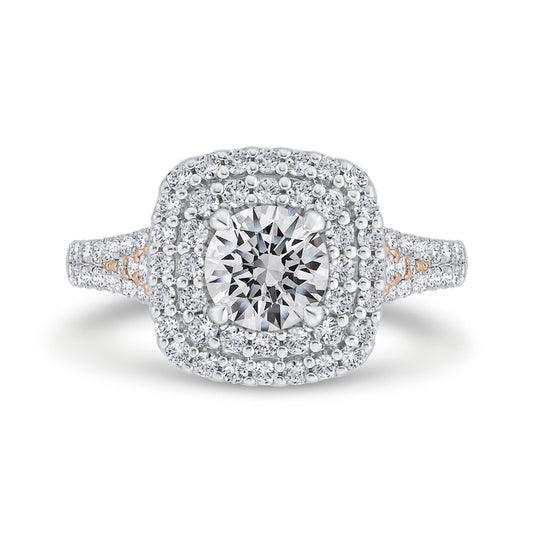 Shah Luxury 14K Two-Tone Gold Round Diamond Double Halo Engagement Ring (Semi-Mount)