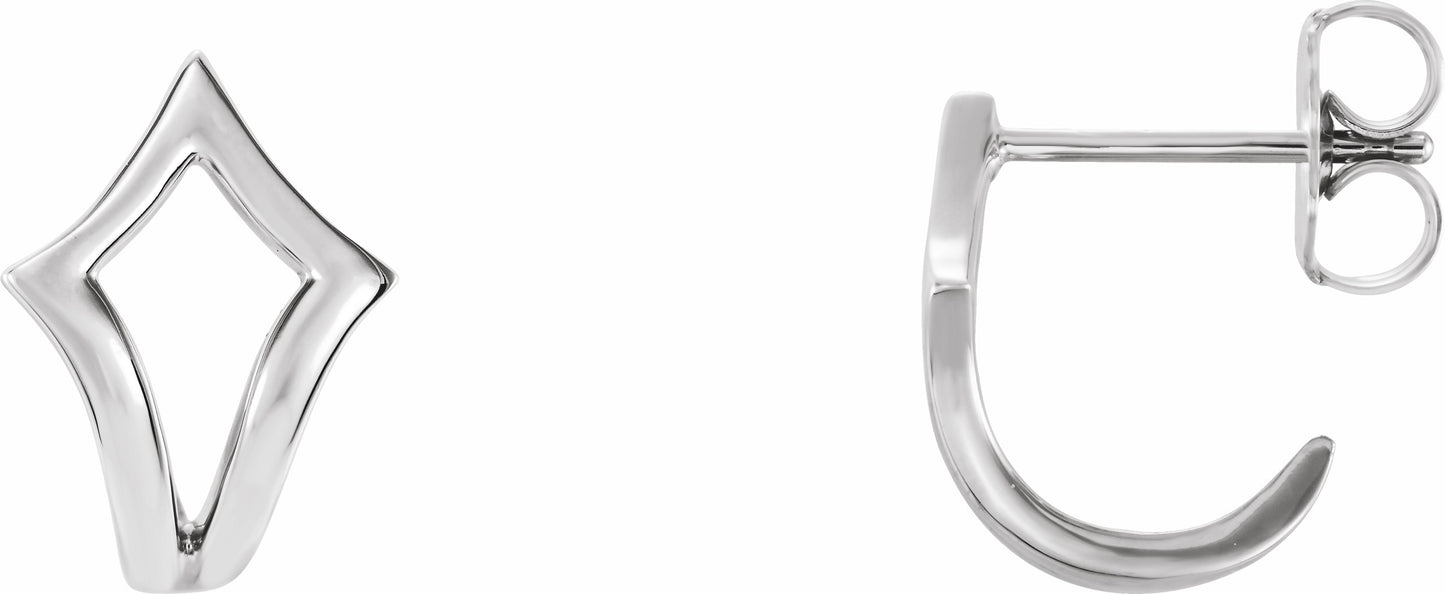 14K White Geometric J-Hoop Earrings