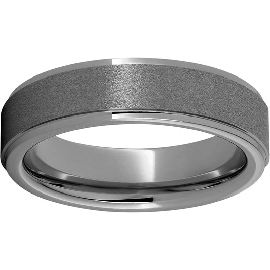 Rugged Tungsten  6mm Flat Grooved Edge Band with Stone Finish