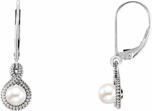 14K White Freshwater Cultured Pearl Beaded Earrings