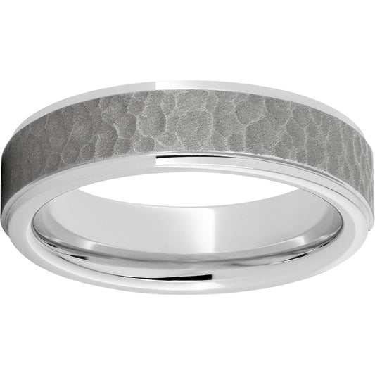 Serinium Flat Grooved Edge Band with a Sandblasted Moon Finish