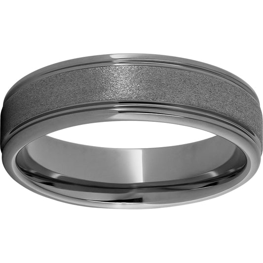 Rugged Tungsten  6mm Rounded Edge Band with Stone Finish