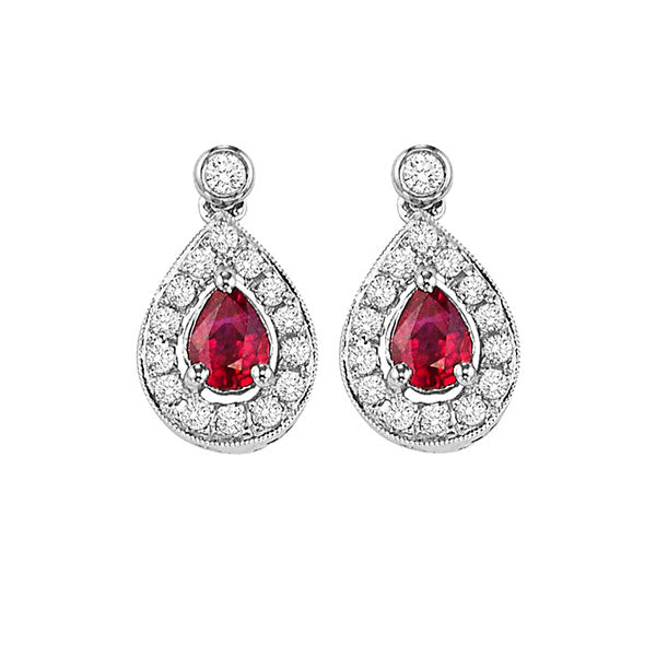Gems One 14Kt White Gold Diamond (1/6Ctw) & Ruby (1/4 Ctw) Earring