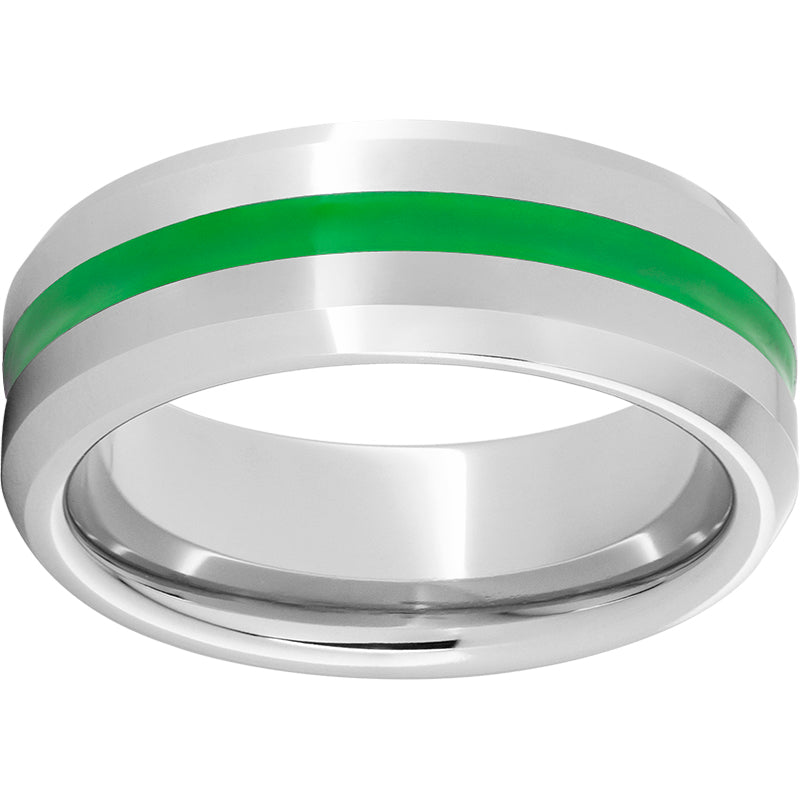Serinium Beveled Edge Band with a 2mm Green Enamel Inlay
