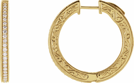 14K Yellow 1/2 CTW Diamond Sculptural Hoop Earrings with Vault Lock