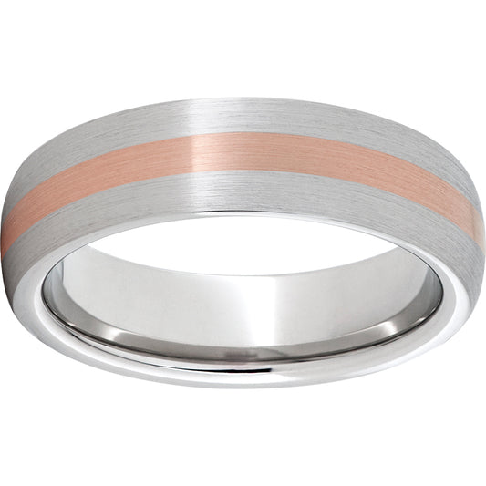 Serinium Domed Band with a 2mm 14K Rose Gold Inlay and a Satin Finish