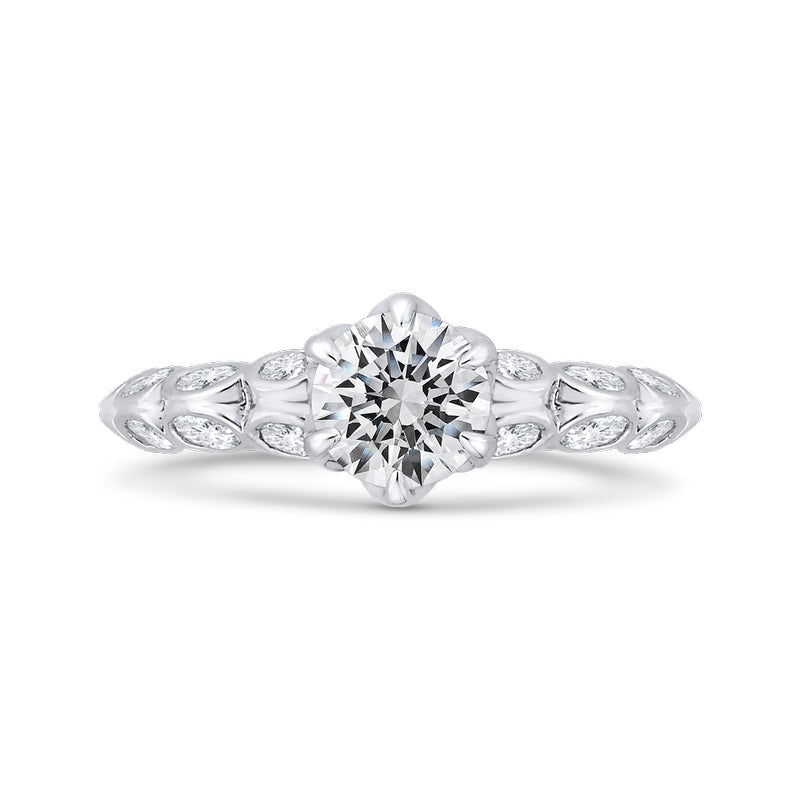 Shah Luxury 14K White Gold Bezel Set Double Row Round Diamond Engagement Ring (Semi-Mount)
