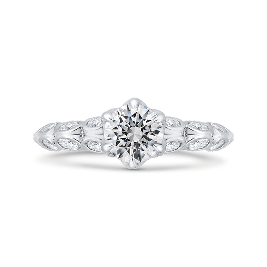 Shah Luxury 14K White Gold Bezel Set Double Row Round Diamond Engagement Ring (Semi-Mount)