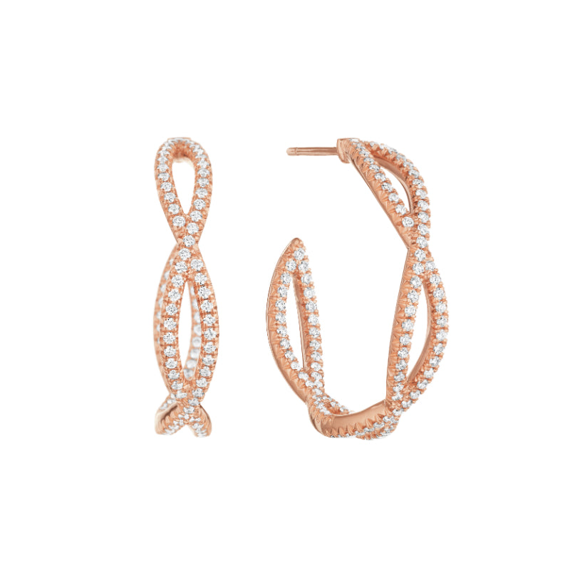 Henri Daussi 18k Rose Gold Diamond Hoop Earrings
