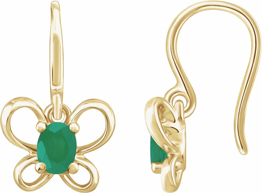 14K Yellow 4x3 mm Oval May Youth Butterfly Birthstone Earrings