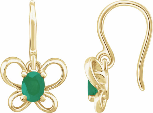 14K Yellow 4x3 mm Oval May Youth Butterfly Birthstone Earrings