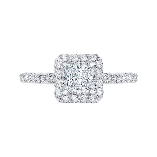 Shah Luxury 14K White Gold Princess Diamond Halo Engagement Ring (Semi-Mount)