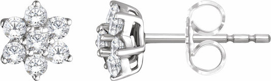 14K White 3/8 CTW Diamond Flower Earrings